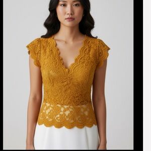 Zara mustard Crop Lace Cami Top. S